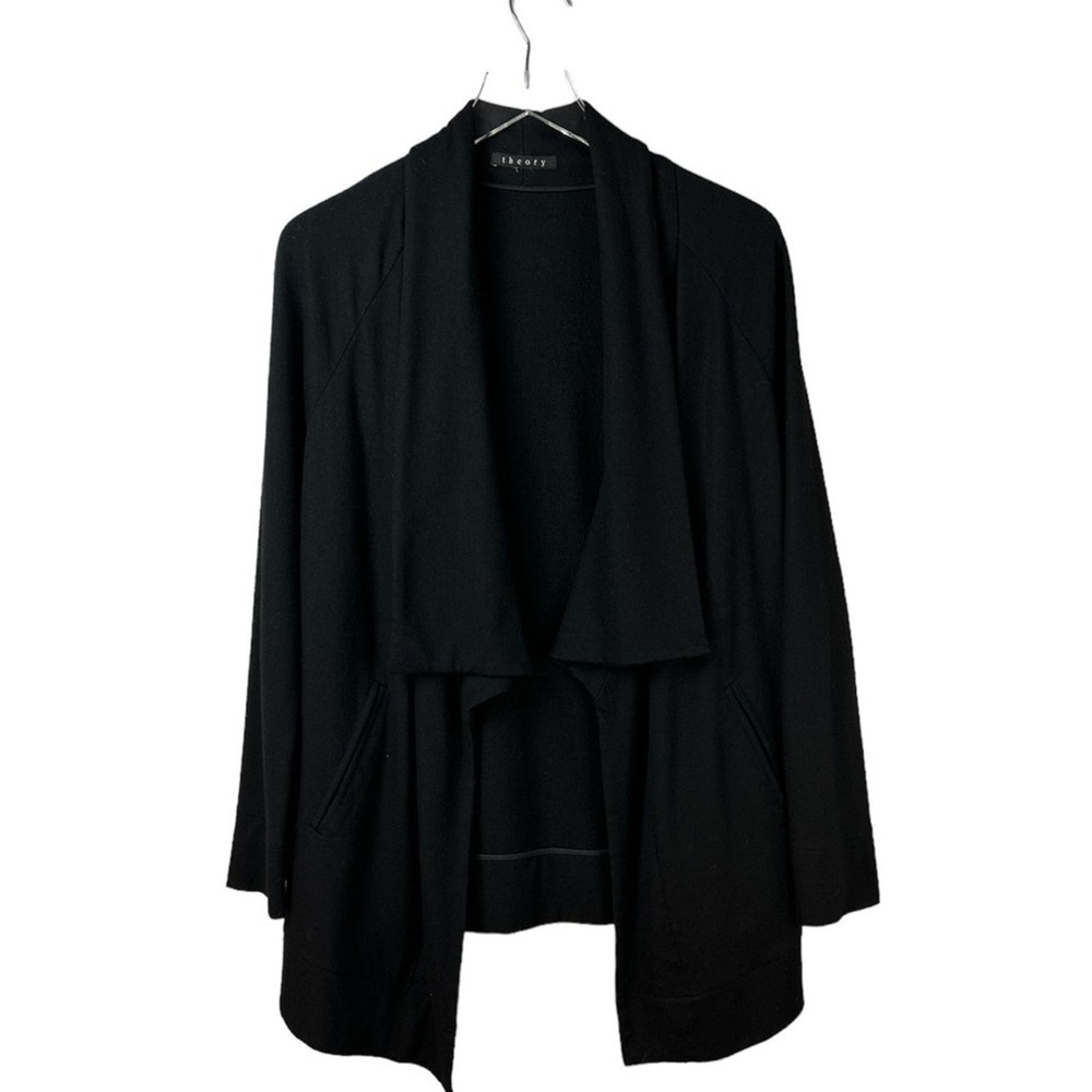 Theory Black Wool Waterfall Open Front Drape Card… - image 4
